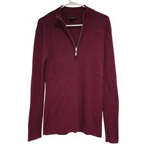 Boston Proper Ribbed Dark Red Half Zip Henley Soft Cozy Long Sleeve Sweater, L